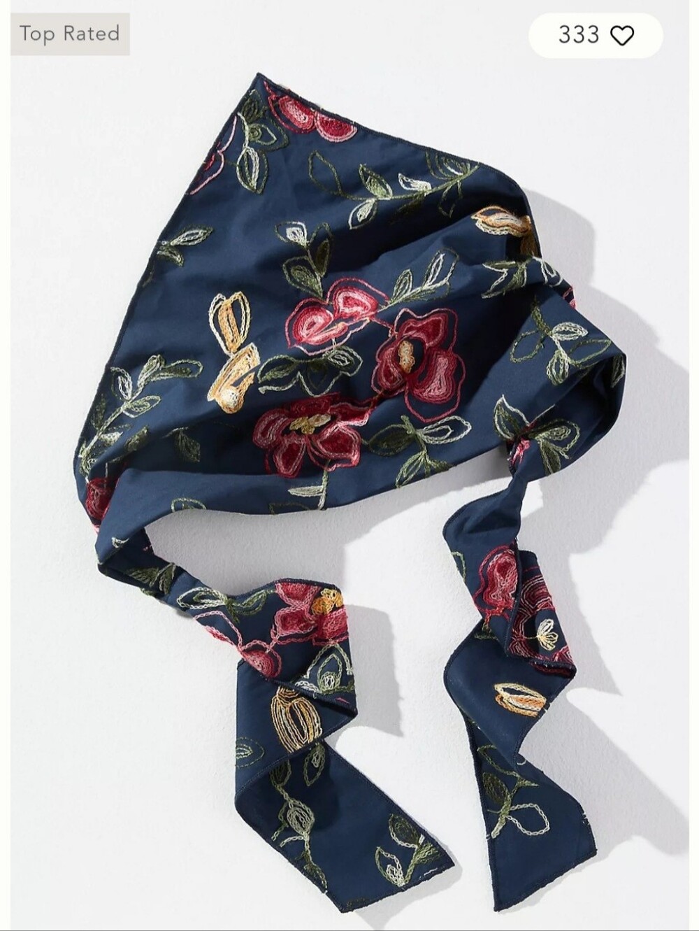 Anthropologie Brocade Hair Scarf Embroidered Floral in Navy - NWT